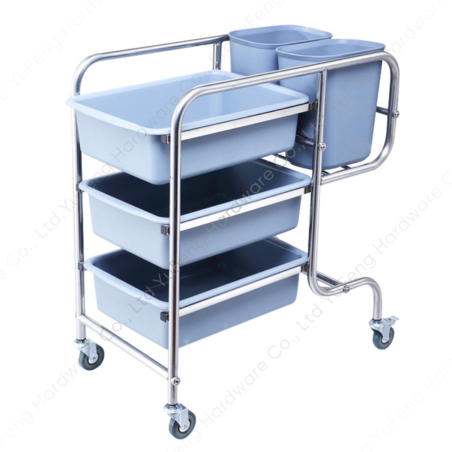 Stainless Steel Bussing Trolley Cart With Five Buckets 